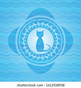 cat icon inside water wave representation emblem.
