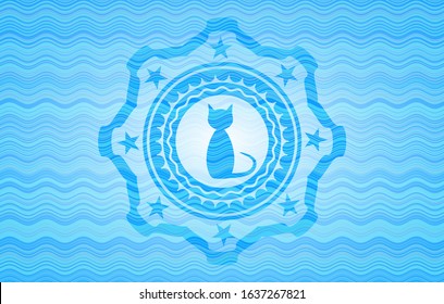 cat icon inside water wave style emblem.