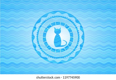 cat icon inside water wavec oncept emblem.