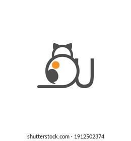 Logo de icono de gato con letra U ilustración vectorial de diseño de plantilla