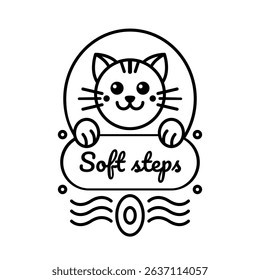 Cat icon logo. Vector cartoon illustration in black and white. Line art design