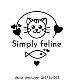 Cat icon logo. Vector cartoon illustration in black and white. Line art design