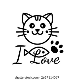 Cat icon logo. Vector cartoon illustration in black and white. Line art design