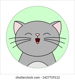 Cat. Icon Meowing cat. Gray cat with a Whiskers in a Round icon. Modern flat vector illustration on white background.