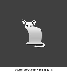 Cat icon in metallic grey color style. Animal black kitten