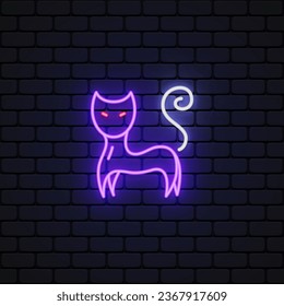 Cat icon in neon style on light background. Vector illustration