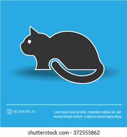 Cat icon on blue background. Cat silhouette. Vector illustration EPS 10.