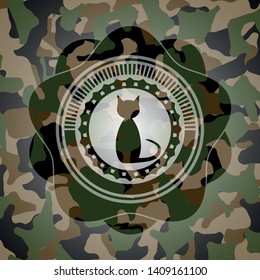 cat icon on camo texture
