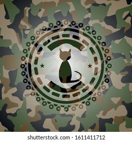 cat icon on camo texture