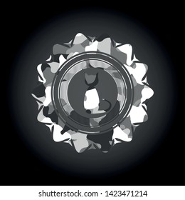 cat icon on grey camo pattern