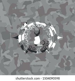 cat icon on grey camo texture