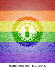 cat icon on mosaic background with the colors of the LGBT flag