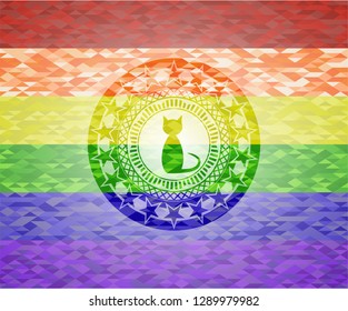 cat icon on mosaic background with the colors of the LGBT flag