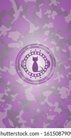cat icon on pink and purple camo pattern