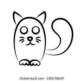 Cat icon. Outline drawing without background and color fill. Black and white vector illustration. Design element