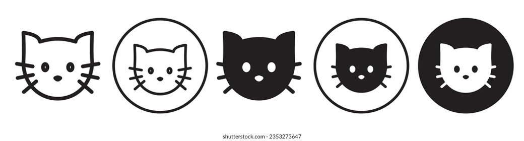 Cat Icon. Pet illustration of domestic cap face. Vector symbol of cute kitten in flat outline style. Logo sign of kitty drawing. Head sketch of puppy cartoon. Set of meow feline animal