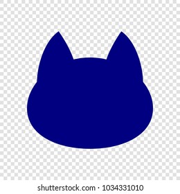 Cat icon. Pet shop or veterinary emblem. Vector. Navy blue flat icon on transparent background.