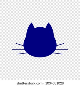 Cat icon. Pet shop or veterinary emblem. Vector. Navy blue flat icon on transparent background.