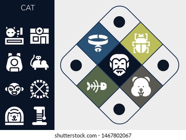 cat icon set. 13 filled cat icons.  Simple modern icons about  - Dracula, Cat, Scratcher, Vampire, Hamster ball, Pet, Mouse toy, Meow, Veterinary, Fleas, Collar, Fish bone, Hamster