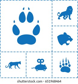 Cat icon. set of 6 cat filled icons such as animal paw, panther, lion