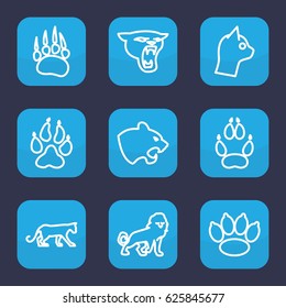 Cat icon. set of 9 outline cat icons such as animal paw, panther, lion, paw