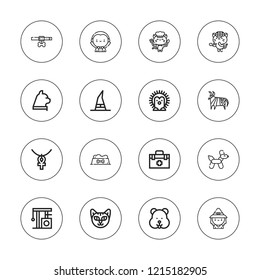 Cat icon set. collection of 16 outline cat icons with animal, ankh, balloon dog, collar, cat, dracula, dog food, hamster, hedgehog, kitty, veterinarian icons.