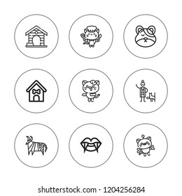 Cat icon set. collection of 9 outline cat icons with animal, dog house, hamster, kitty, veterinarian icons. editable icons.