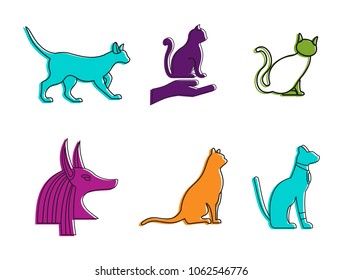 Cat icon set. Color outline set of cat vector icons for web design isolated on white background