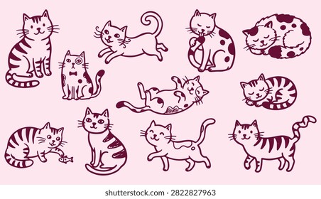 Cat Icon Set - Kitten Pet Animal Vector Illustrations for Pet Shop Design