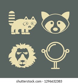 cat icon set with leo, mirror and raccoon vector illustration
