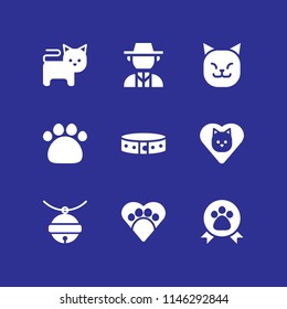 cat icon set with paw, paw print and pet bell vector icons for web and graphic design
