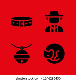 cat icon set with pet bell, collar and cat vector icons for web and graphic design