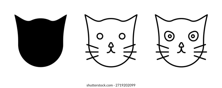 Conjunto de iconos de gato. Simple Imagen de emoticono de cabeza de gato rayada en blanco y negro. Vector aislado.