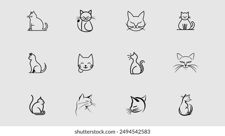 Cat icon set. Simple set of cat vector icons for web design on grey background