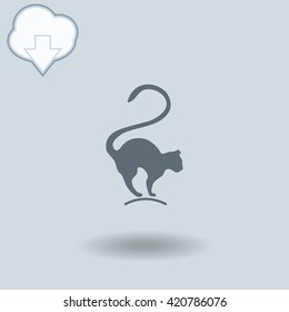 Cat icon with shadow. Cloud of download with arrow.
