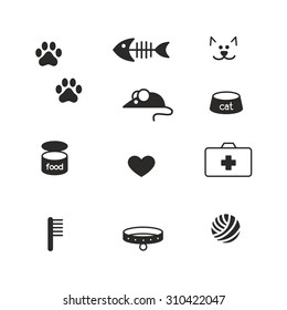 Cat icon symbol set isolated on white background. Elements of pet life. Vector illustration.