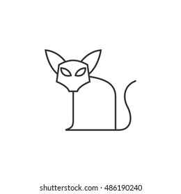 Cat icon in thin outline style. Animal Halloween symbol dark black kitten fear
