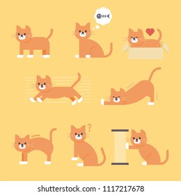 Cat icon in various poses. flat design style vector graphic illustration set