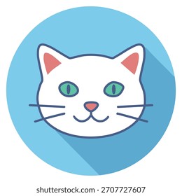 Icono de gato, linda ilustración de gato, Vector de animal de diseño plano, logotipo de mascota, cara de gato mínima y avatar de gato de dibujos animados