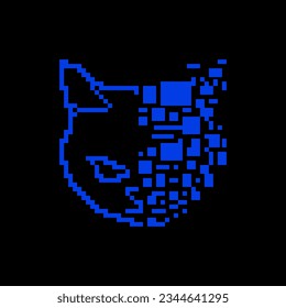 cat icon vector design in pixel style in blue color for clothing t-shirt design