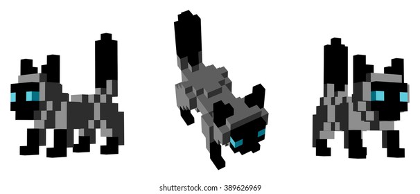 Cat icons  3D pixel art   for design project -   vector illutration 