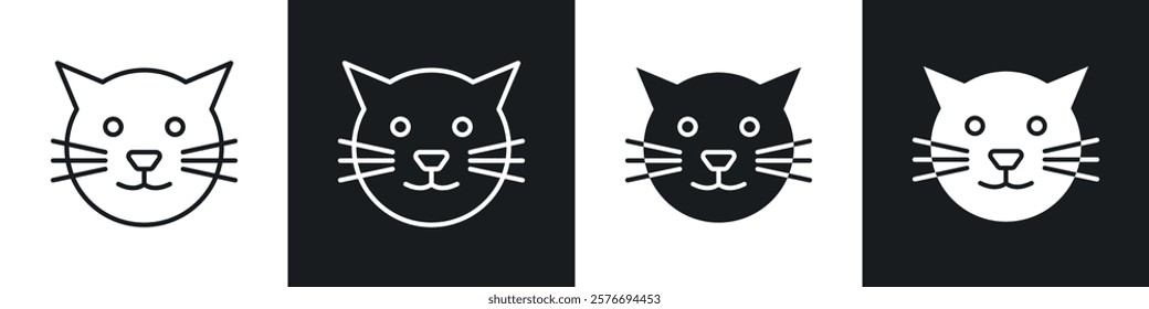 Cat icons collection in black and white solid and line style