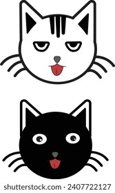 Cat icons collection. Kittens emoji symbols set. Black and white simple outline cats head emoticon pictures. Vector isolated.