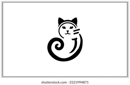 Cat icons collection. Kittens emoji symbols set. Black and white simple outline cats head kitten icons