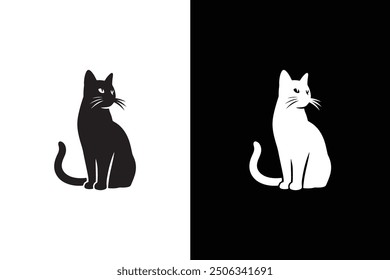 Cat icons collection. Cat silhouette icon vector black white background