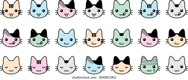Cat icons collection Vector-Cute funny cat characters faces, animals emotion set, happy and angry, sad and haughty mood heads