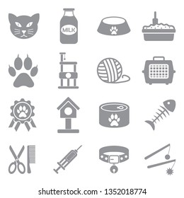 Cat Icons. Gray Flat Design. Vector Illustration.