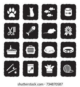 Cat Icons. Grunge Black Flat Design. Vector Illustration. 