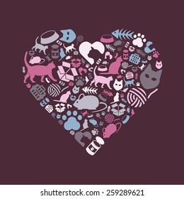 cat icons in heart