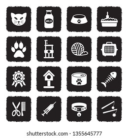Cat Icons. Set 2. Grunge Black Flat Design. Vector Illustration.